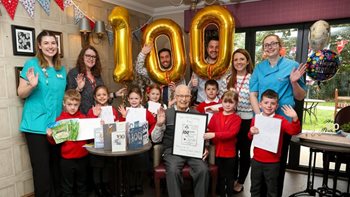 100th birthday boy gets special surprise from schoolchildren at Southampton care home and shares life advice
